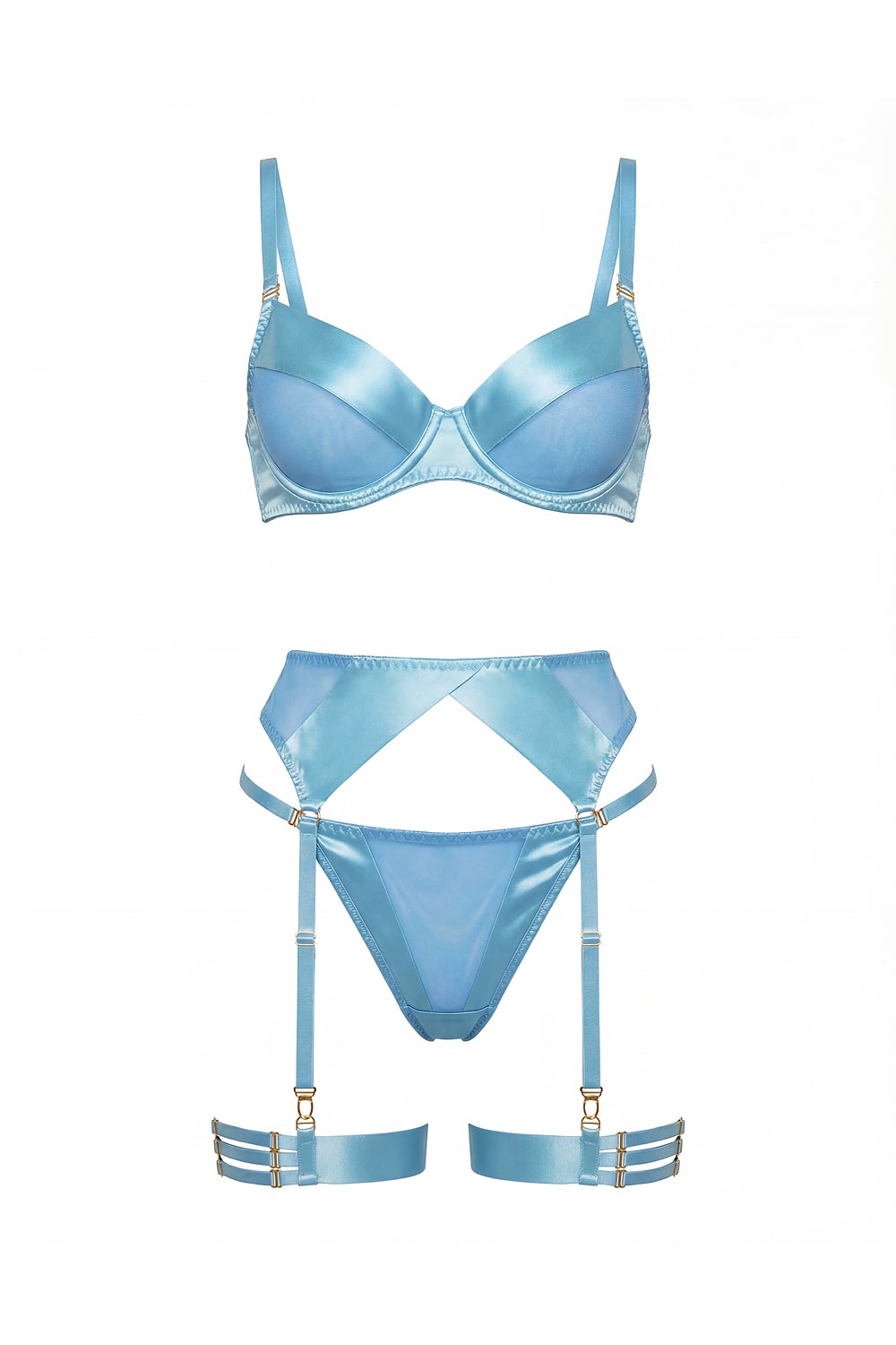 TEMPEST – Saten ve Şeffaf File Detaylı Jartiyer Takımı - Gökyüzü Mavisi