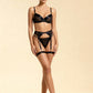 TEMPEST – Satin & Sheer Mesh Cutout Garter Set - Noir