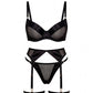 TEMPEST – Satin & Sheer Mesh Cutout Garter Set - Noir