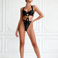 VICTORIA – Faux Leather Cutout High-Leg Bodysuit - Noir