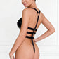 VICTORIA – Faux Leather Cutout High-Leg Bodysuit - Noir