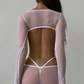 MONIQUE – Sheer Voile Cutout Linen Set - Noir