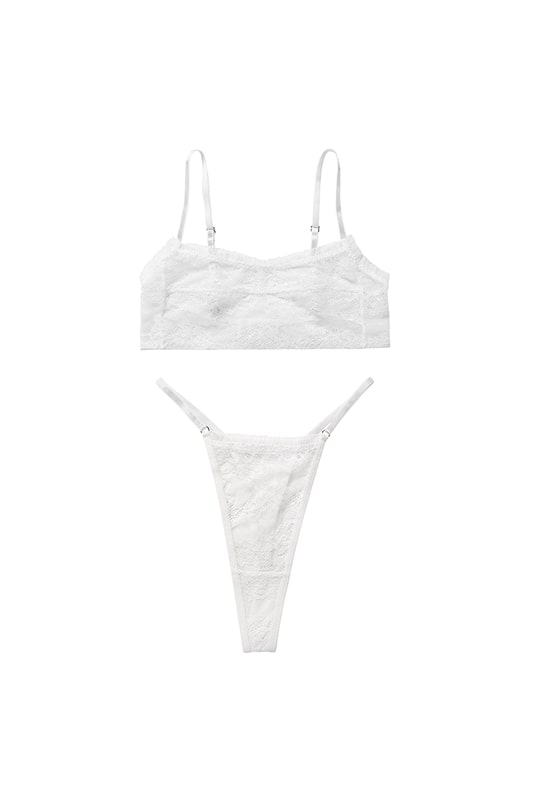 ELISE – Fırfırlı Dantel ve Şeffaf Sütyen Takımı - Beyaz