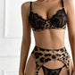 LEONA – Leopard Print & Black Lace Garter Set - Animal