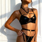 DOMINO – Faux Leather & Gold Chain Strappy Set - Noir