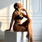 DOMINO – Faux Leather & Gold Chain Strappy Set - Noir