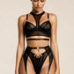 PETRA – High-Neck Strappy & Sheer Mesh Garter Set - Noir