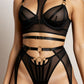 PETRA – High-Neck Strappy & Sheer Mesh Garter Set - Noir