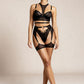 PETRA – High-Neck Strappy & Sheer Mesh Garter Set - Noir