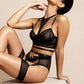 PETRA – High-Neck Strappy & Sheer Mesh Garter Set - Noir