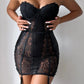 CELIA – Lustrous Satin & Scalloped Lace Contour Set - Noir