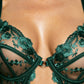 VERONICA – Dotted Mesh & Floral Lace Garter Bodysuit - Emerald