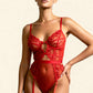 AMARA – Dotted Mesh & Floral Lace Bodysuit - Crimson
