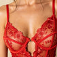AMARA – Dotted Mesh & Floral Lace Bodysuit - Crimson