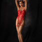 AMARA – Dotted Mesh & Floral Lace Bodysuit - Crimson