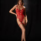 AMARA – Dotted Mesh & Floral Lace Bodysuit - Crimson