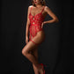 AMARA – Dotted Mesh & Floral Lace Bodysuit - Crimson
