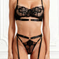 KIRA – Sketch Floral Embroidery & Strappy Garter Set - Noir