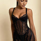 ALEXIS – Front-Zip Lace & Sheer Mesh Bustier - Noir