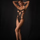 VORTEX – Black Strappy Cage & Floral Appliqué Bodysuit