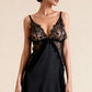 ESME – Satin & Sheer Lace Slit Chemise - Noir