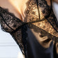 ESME – Satin & Sheer Lace Slit Chemise - Noir