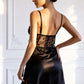 ESME – Satin & Sheer Lace Slit Chemise - Noir