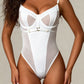 YUNA – White Sheer Mesh & Gold Chain Bodysuit - White & Gold