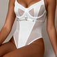 YUNA – White Sheer Mesh & Gold Chain Bodysuit - White & Gold