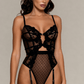 ZOSIA – Dotted Tulle Bodysuit with Thigh Bands - Noir