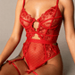 AUDA – Lace Bodysuit with Thigh Band - Rouge