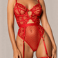 AUDA – Lace Bodysuit with Thigh Band - Rouge