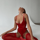 KO – Heart-Pattern Rouge Lace Bodysuit - Rouge