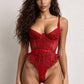 KO – Heart-Pattern Rouge Lace Bodysuit - Rouge
