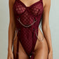 ROMA – Bordeaux Lace & Gold Chain Bodysuit - Bordeaux