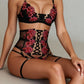 ANJA – Rouge Floral Lace & Thigh-Loop Set - Rouge