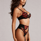 VRA – Rouge Embroidery on Noir Tulle Three-Piece Set - Rouge & Black