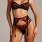 VRA – Rouge Embroidery on Noir Tulle Three-Piece Set - Rouge & Black