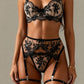 GEM – Crystal-Embellished Noir Lace Garter Set - Noir & Crystal