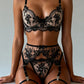 GEM – Crystal-Embellished Noir Lace Garter Set - Noir & Crystal