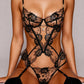 LOCK – Noir Embroidery & Gold Lock Bustier Set - Noir & Gold