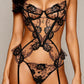 LOCK – Noir Embroidery & Gold Lock Bustier Set - Noir & Gold
