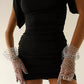 RIA – Dotted Tulle & Lace Cuff Gloves - Noir