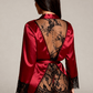 CARLOTTA – Kırmızı Saten ve Dantel Sırtlı Kimono - Kırmızı ve Siyah