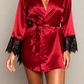 CARLOTTA – Kırmızı Saten ve Dantel Sırtlı Kimono - Kırmızı ve Siyah
