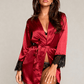 CARLOTTA – Kırmızı Saten ve Dantel Sırtlı Kimono - Kırmızı ve Siyah