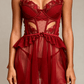 ARABELLA – Rouge Heart Embroidery Tulle Nightgown - Rouge
