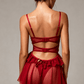 ARABELLA – Rouge Heart Embroidery Tulle Nightgown - Rouge