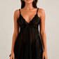 ERI – Noir Tulle & Embroidery Nightie Set - Noir