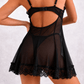 ERI – Noir Tulle & Embroidery Nightie Set - Noir